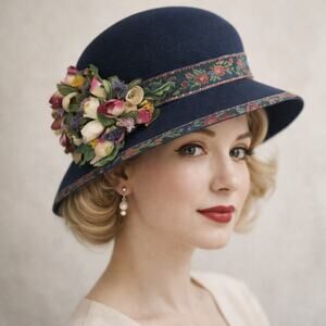 Studio Kokin New York Wool Floral Trim Hat Made in USA Vintage Style